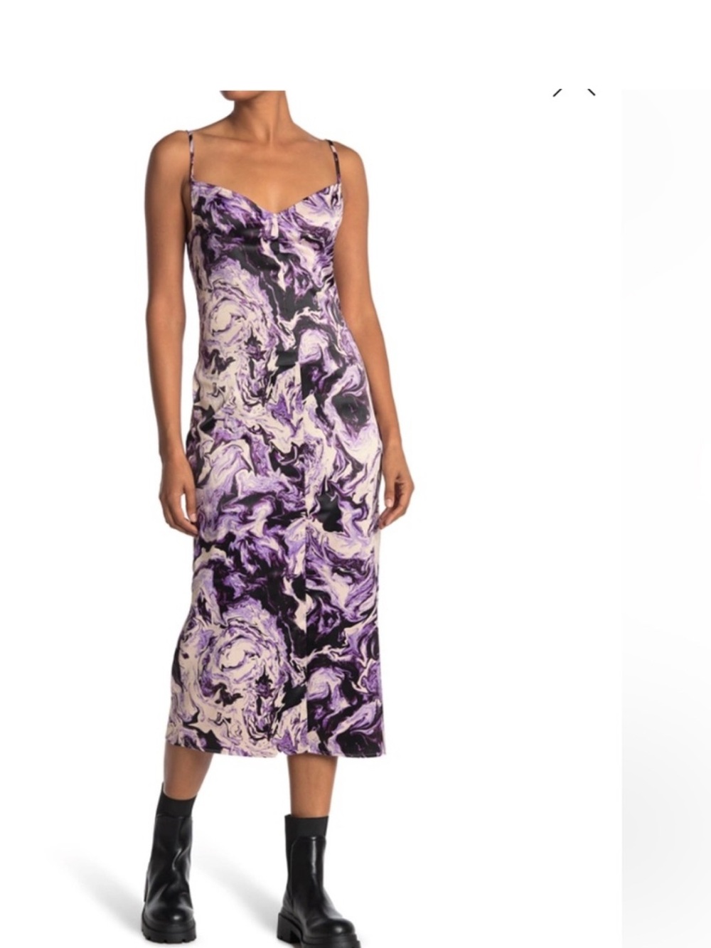 AFRM Purple Marble-Print Slip Midi Dress